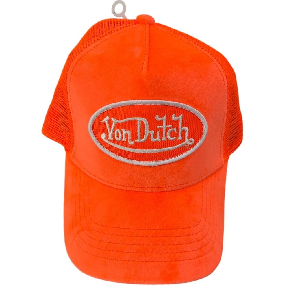 Von Dutch Men's and Women's Trucker Hat Orange Velvet